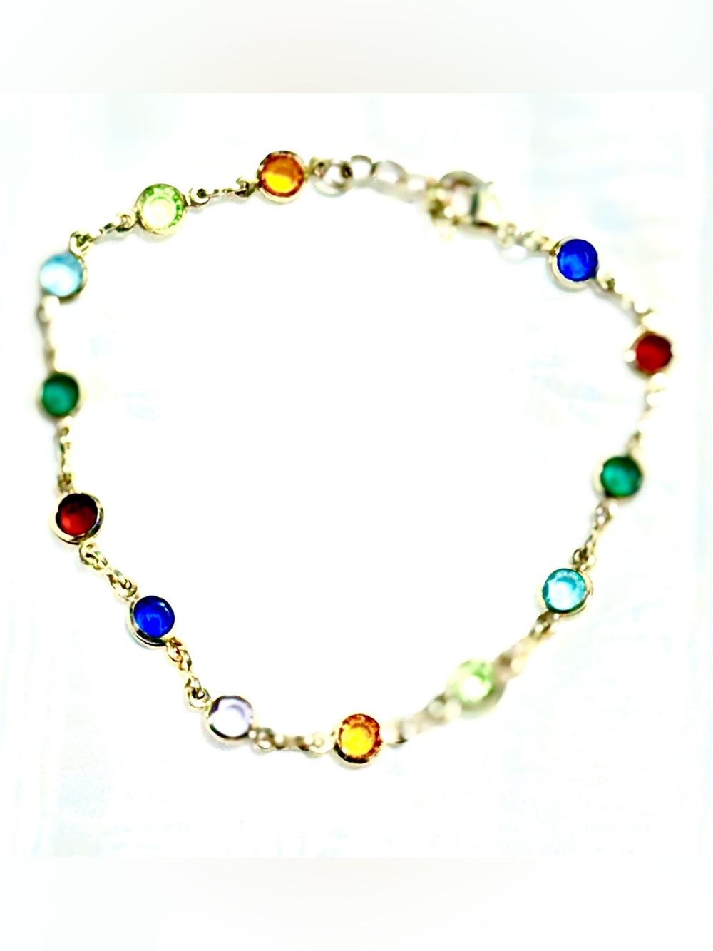 Gold Filled 7.5” Multicolor Gemstone Link Chakra Bracelet - Women's Jewelry